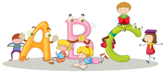 英文字母和快乐的儿童插图图片