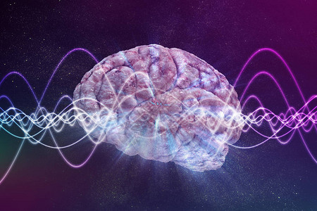 意识概念脑波和信号波在背景中3图片