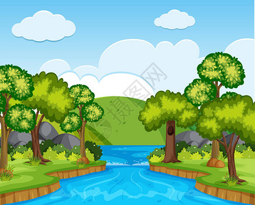 自然景观与树木和河流插图图片