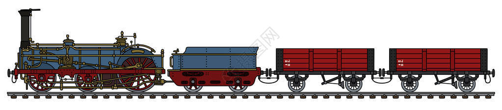 一列历史货运蒸汽火车的手绘图图片