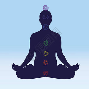光栅插图一个男人或女人剪影打坐的标志练习瑜伽瑜伽莲花姿势图片