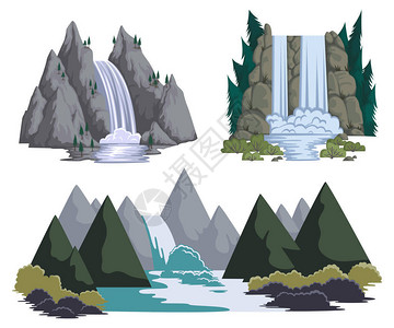 瀑布设置木雕景观山林和树图片
