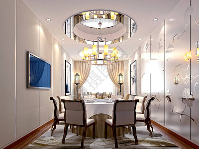 现代住宅客厅和餐厅的3d渲染图片