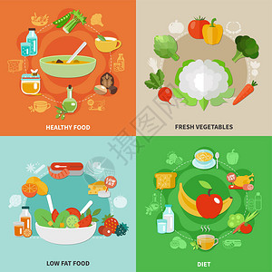 四方健康饮食概念与新鲜蔬菜低脂食品和饮图片