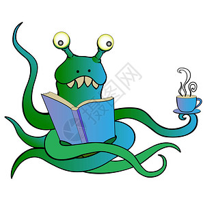 怪物看书喝茶图片