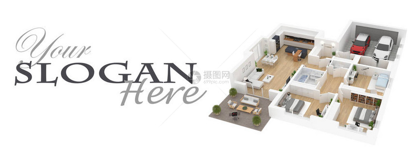 公寓模型房子最高视图3D插图片