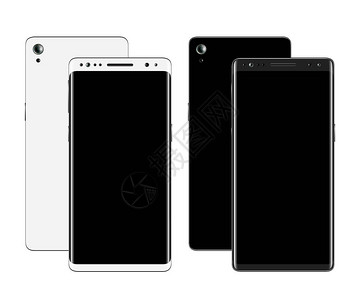 孤立在白色背景上的智能手机正面和背面视图有黑屏的手机手机样图片