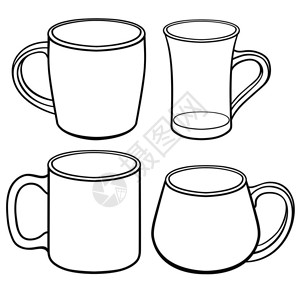 不同形状茶杯和子一组模板线条绘图背景图片