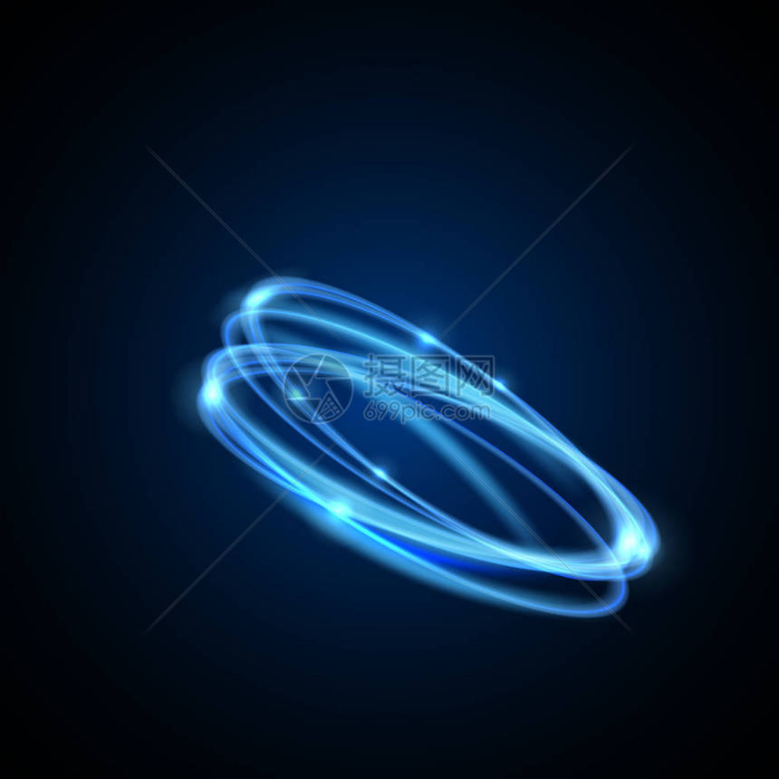 圆蓝色光环扭曲的闪光圈闪光效应亮的魔法戒指在黑色图片