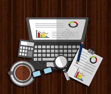 统计数据策略笔记本电脑财务计算器报告咖啡在图片