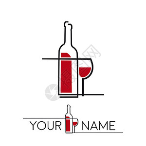 玻璃和瓶装酒中的矢量简单标志葡萄图片