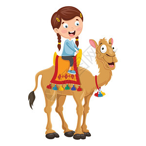 儿童骑骆驼的矢量图解背景图片