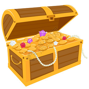 一个装满黄金宝藏的木箱的矢量图解图片