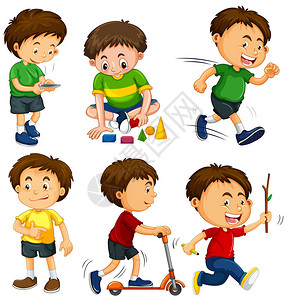 男孩在六种不同的动作插图图片