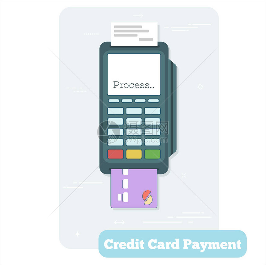 线条风格的信用卡支付概念银行和金融电子商务服商业技术零售和购物Pos终端与信用卡图片
