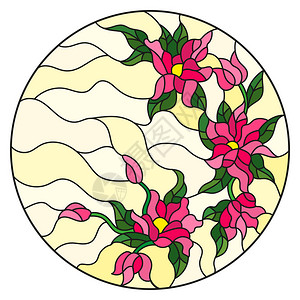 带有抽象花朵叶和螺旋白色背景圆形图像的彩色图片