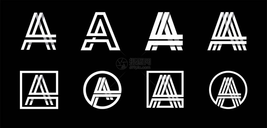 大写字母A用于字母组合徽标志首字母的现代套装由白色条纹组成图片