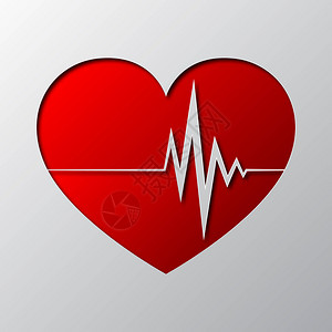 孤立的红色心脏和心跳符号的纸艺矢量图心形图标是从图片