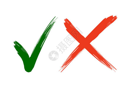 复选标记图标两种变体中的绿色勾号和红十字复选标记孤立在白色背图片
