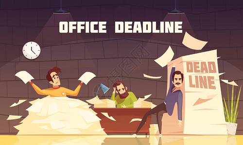 办公室成堆的文书工作目标日期截止日期和任务时间限制问题卡通插图片