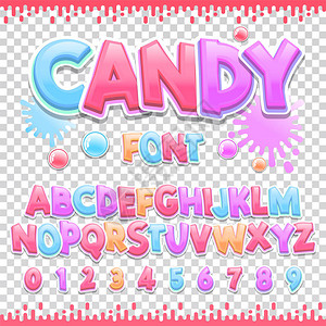 糖果拉丁字体设计甜美的ABC字母和数字可爱的儿童字母表图片