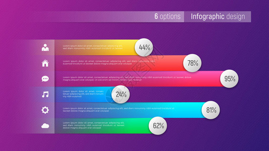 可轻松编辑的矢量6选项信息图表设计条形图梯度背景演示模板图片