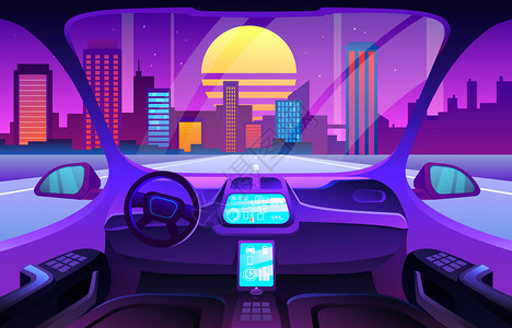 自主智能汽车内饰电子车自动驾驶车辆机器屏幕上的信息图表图片
