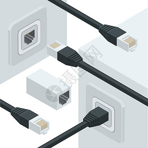 具有网络互联网数据连接器的等距白色无线wifi路由器用于高速互联网连接的背景图片