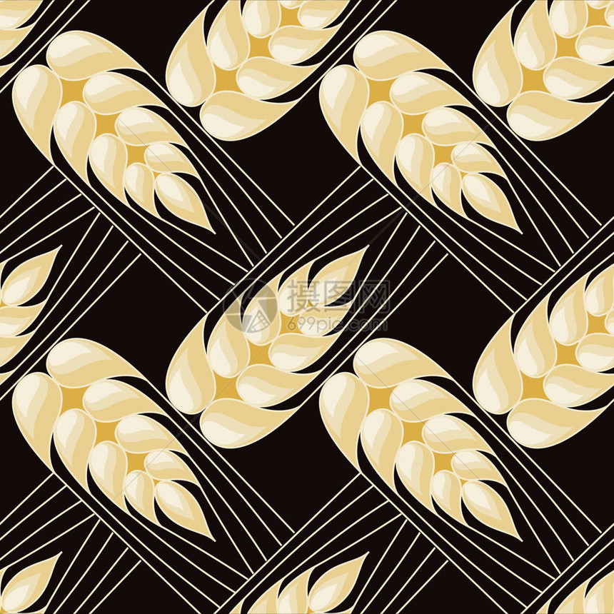 用于包装纸织物设计的Simless图案五旬节海报布局整洁犹太节日的矢量图麦穗框架谷物标签和文图片