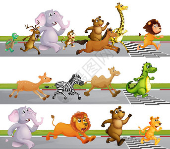 动物在终点线赛跑插图图片