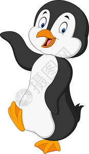 可爱的企鹅卡通挥舞着图片