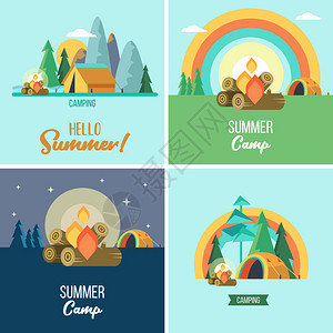 野营帐篷里的夏季户外休闲活动夜景天风景一个帐篷营地和一个火堆图片