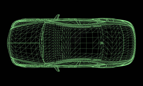 该模型高级轿车黑色背景上绿色多边形三角形网格形图片