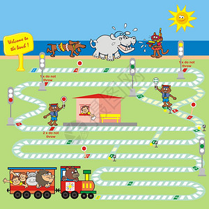 儿童火车和动物的棋盘游戏图片