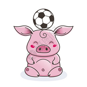 带足球的可爱卡通猪矢量插图图片