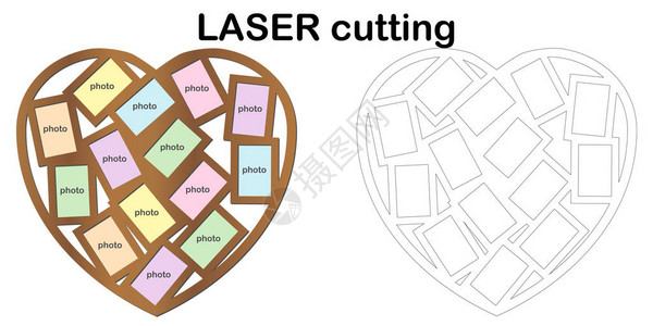 用于激光切割照片的心形框架相框拼贴画木材和金属模图片