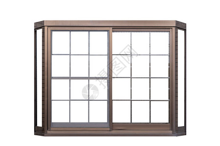 白色背景上的棕色金属窗框图片