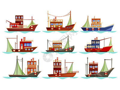 一套带网的孤立渔船河流或海上的船只海洋寻找渔获物或拖网渔船鱼类运输的摩托艇船舶海事航背景图片