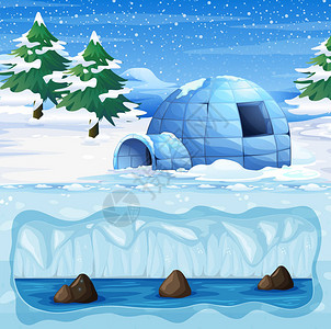 冰冷北极插图中的冰屋背景图片