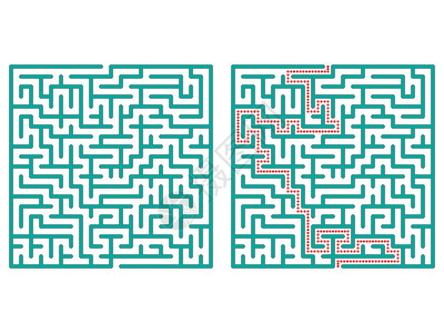 正方形的迷宫迷宫与解决方案迷宫符号在白图片
