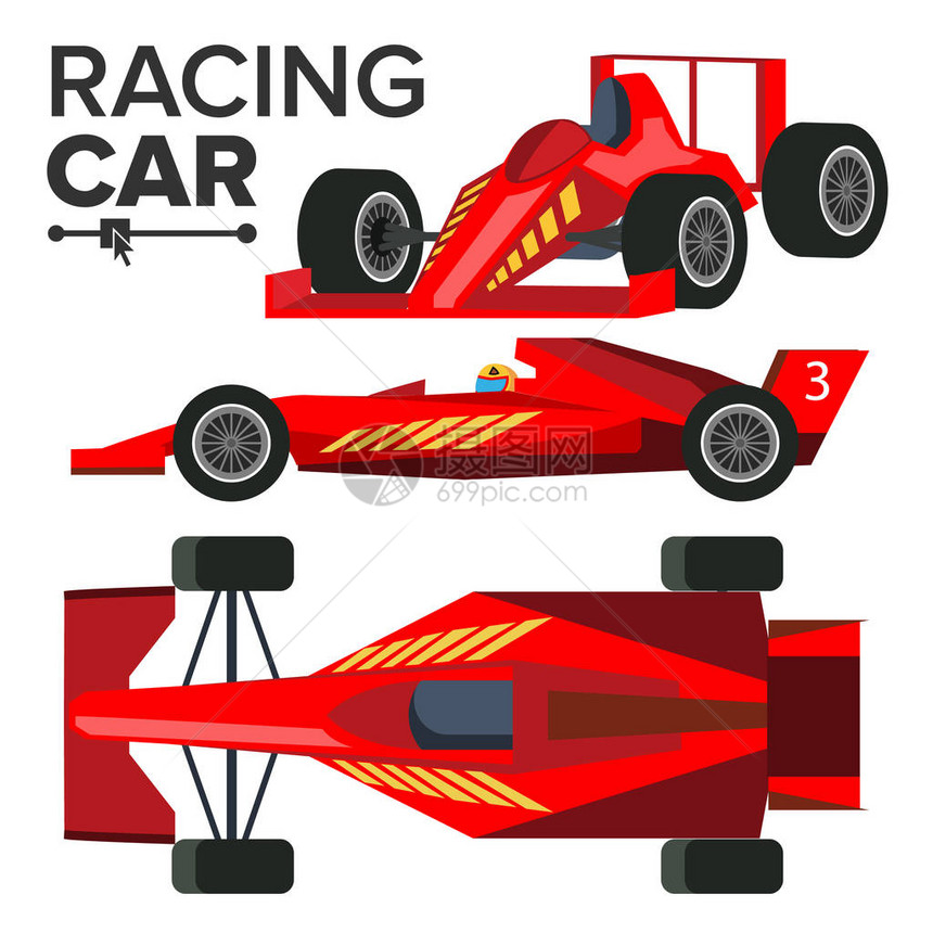赛车Bolid矢量红色赛车正面侧面背面视图片