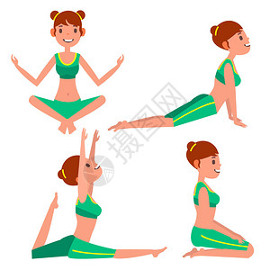 瑜伽女人姿势设置向量女孩瑜伽姿势做瑜伽锻炼图片