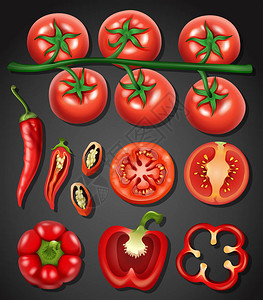 一套番茄和辣椒插图图片