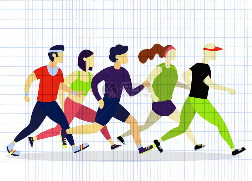 慢跑的人赛跑者组在运动跑步男女运动背景人赛跑马拉松训练慢图片