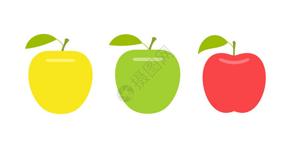 黄色绿色和红苹果平板风格图片