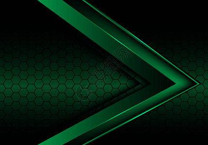 六边形网格设计中的绿色金属抽象箭头图片