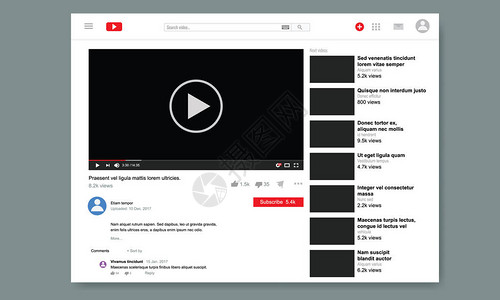带有视频播放器和相关视频界面的视频社交媒体网站的网页浏图片