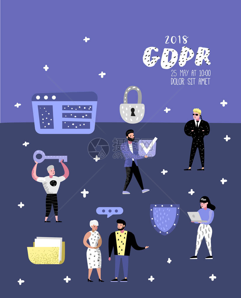 带有海报横幅字符的通用数据保护法规概念个人数据处理的GDPR图片