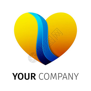 黄色和蓝色心脏Logo设计丝带矢量插图背景图片