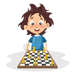 一个孩子下棋的矢量图图片